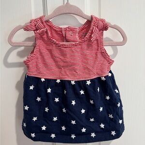 Carter’s 12M Girls Red and Blue Striped Star 4th of July Short Sleeve Blouse Top